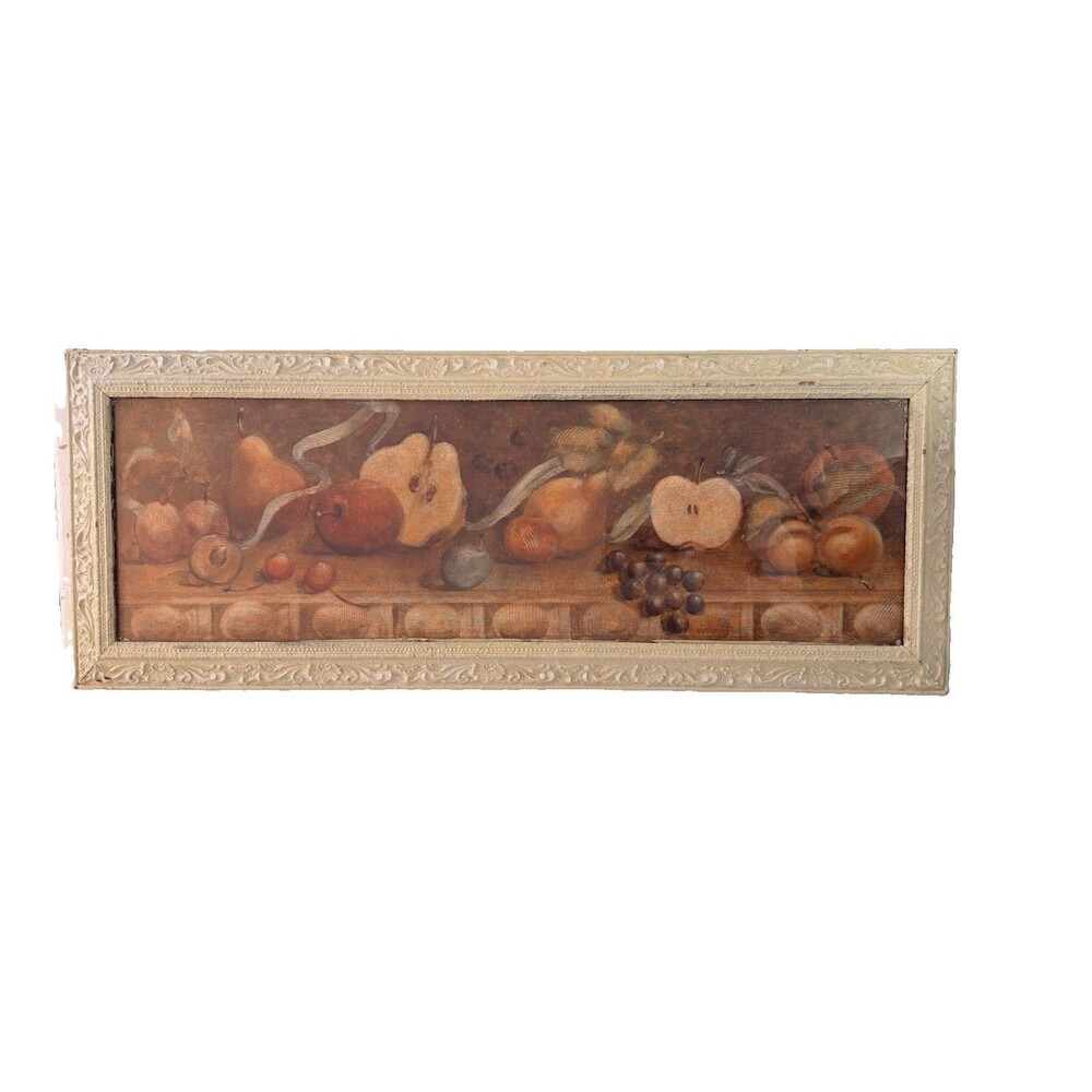 Cheri Blum Fruit Still Life Reproduction Framed Wall Print VTG 40x16 Shabby Chic